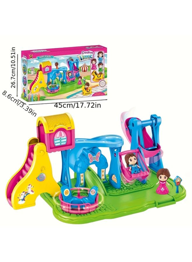 Amusement Park Playset For Kids With Slide Swings And Merry Go Round Perfect For Imaginative Play - Image 2